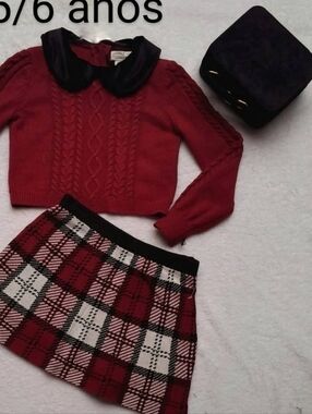 Happily Gray girls 3 piece  Cable top skirt  with Velour bag